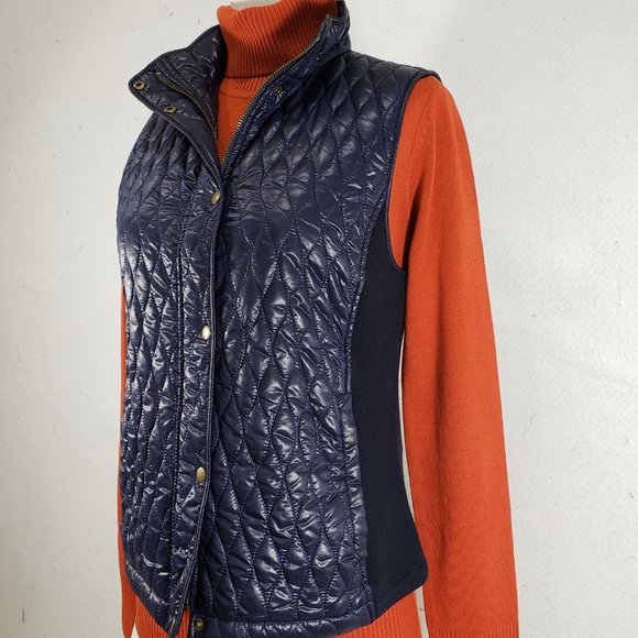 Talbots Navy Blue Quilted Snap-Front Vest, Small - Picture 2 of 10